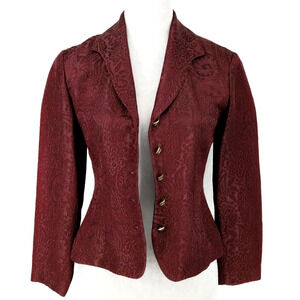 Dana Buchman Jacket Petites 2P Burgundy Brocade Floral Lined Fitted Vintage